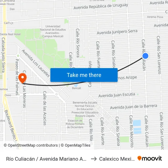 Río Culiacán / Avenida Mariano Abasolo to Calexico Mexicali map