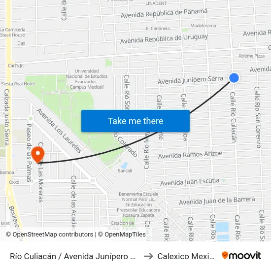 Río Culiacán / Avenida Junípero Serra to Calexico Mexicali map