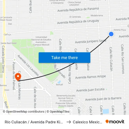 Río Culiacán / Avenida Padre Kino to Calexico Mexicali map