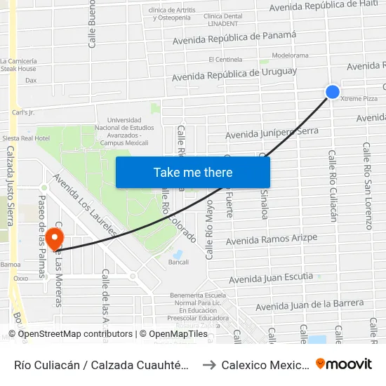 Río Culiacán / Calzada Cuauhtémoc to Calexico Mexicali map