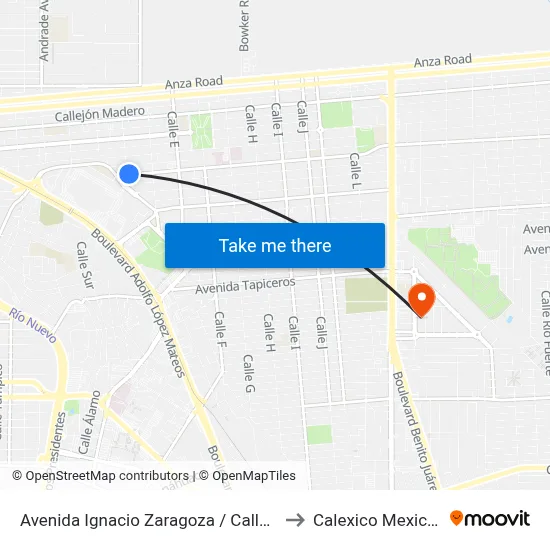 Avenida Ignacio Zaragoza / Calle C to Calexico Mexicali map