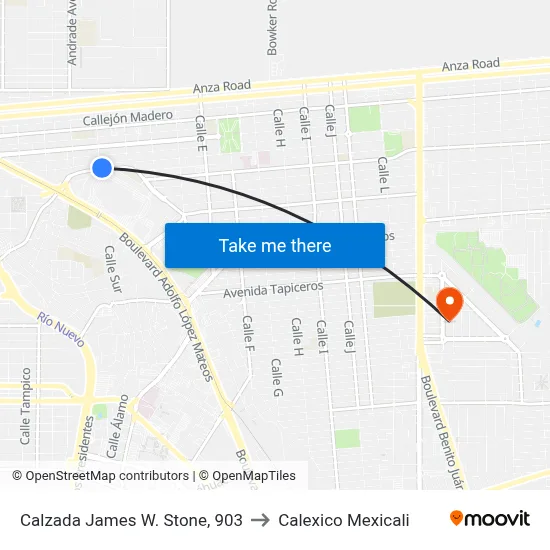Calzada James W. Stone, 903 to Calexico Mexicali map