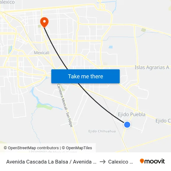 Avenida Cascada La Balsa / Avenida Ignacio Zaragoza to Calexico Mexicali map