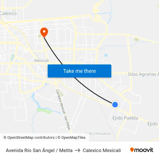 Avenida Río San Ángel / Melita to Calexico Mexicali map