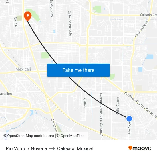 Río Verde / Novena to Calexico Mexicali map