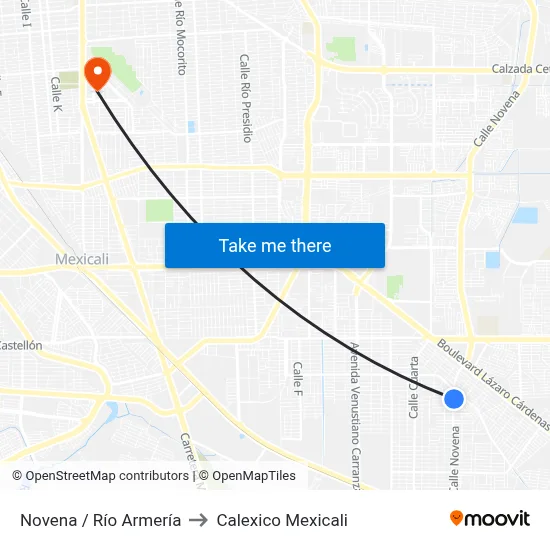 Novena / Río Armería to Calexico Mexicali map