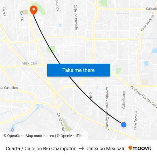 Cuarta / Callejón Río Champotón to Calexico Mexicali map