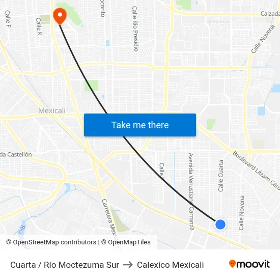 Cuarta / Río Moctezuma Sur to Calexico Mexicali map