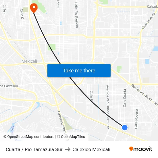 Cuarta / Río Tamazula Sur to Calexico Mexicali map