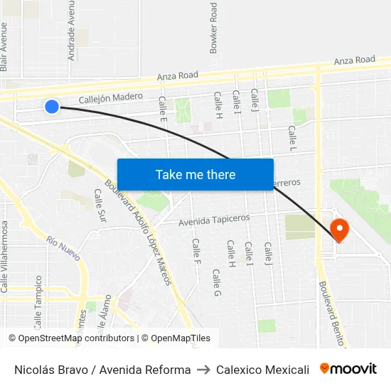 Nicolás Bravo / Avenida Reforma to Calexico Mexicali map