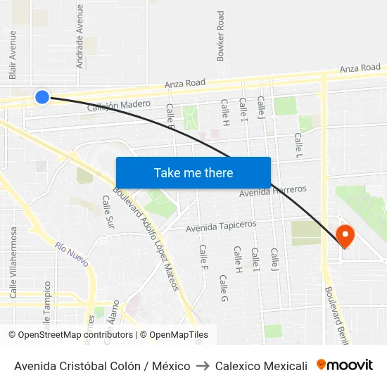Avenida Cristóbal Colón / México to Calexico Mexicali map
