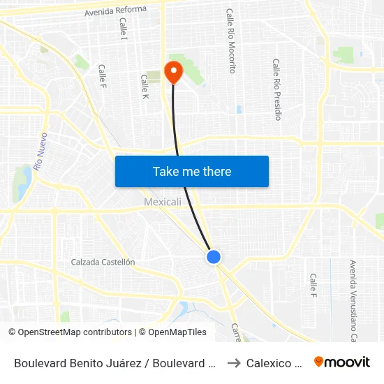 Boulevard Benito Juárez / Boulevard Adolfo López Mateos to Calexico Mexicali map