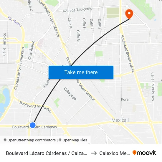 Boulevard Lázaro Cárdenas / Calzada Anáhuac to Calexico Mexicali map