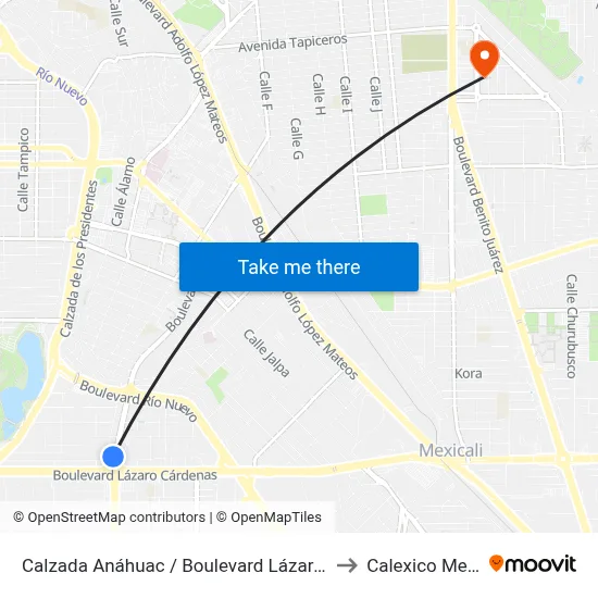 Calzada Anáhuac / Boulevard Lázaro Cárdenas to Calexico Mexicali map