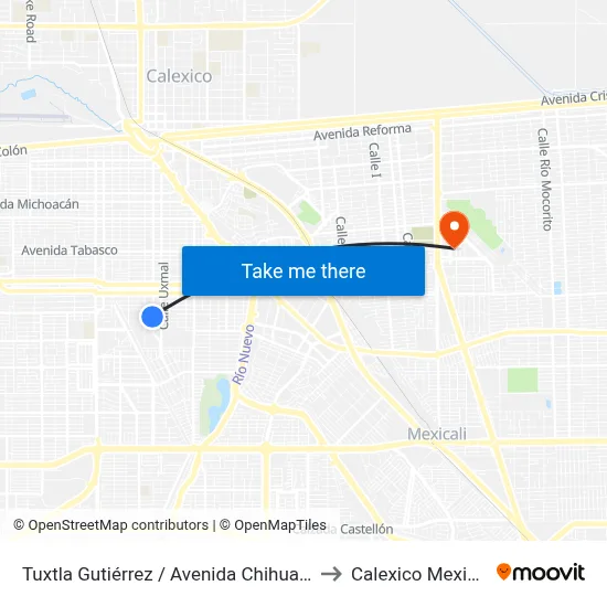 Tuxtla Gutiérrez / Avenida Chihuahua to Calexico Mexicali map