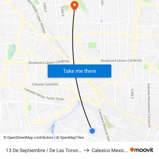 13 De Septiembre / De Las Toronjas to Calexico Mexicali map