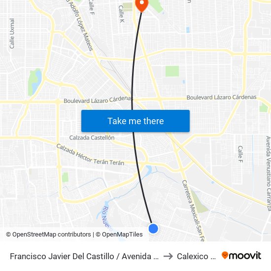 Francisco Javier Del Castillo / Avenida José María De La Fragua to Calexico Mexicali map