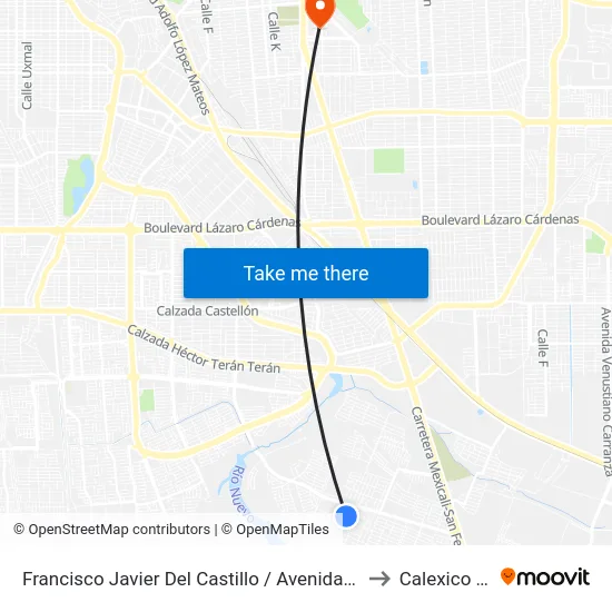 Francisco Javier Del Castillo / Avenida José María De La Fragua to Calexico Mexicali map