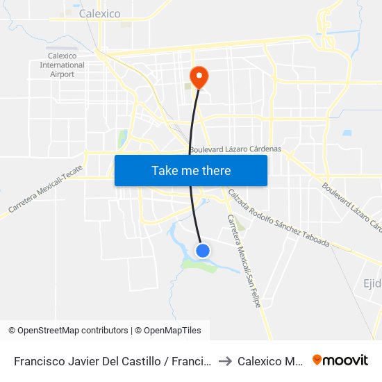 Francisco Javier Del Castillo / Francisco De Paula to Calexico Mexicali map
