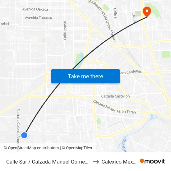 Calle Sur / Calzada Manuel Gómez Morín to Calexico Mexicali map