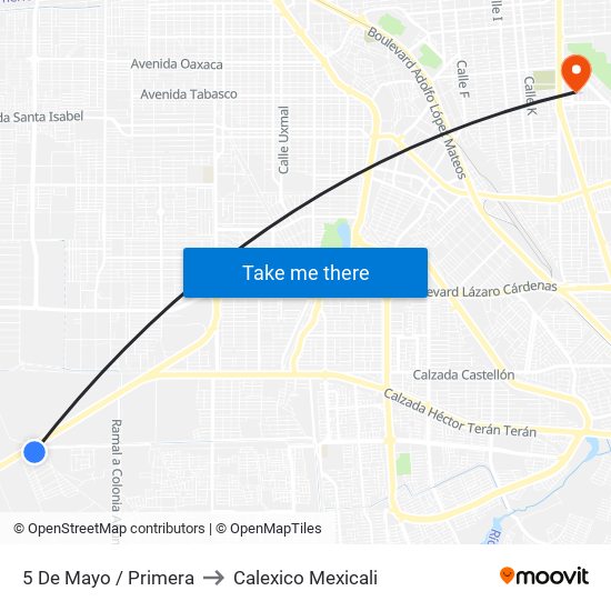 5 De Mayo / Primera to Calexico Mexicali map