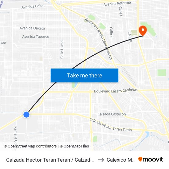 Calzada Héctor Terán Terán / Calzada Esteban Cantú to Calexico Mexicali map