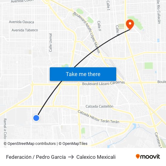 Federación / Pedro García to Calexico Mexicali map