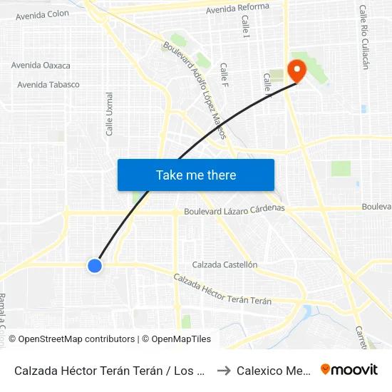 Calzada Héctor Terán Terán / Los Capitanes to Calexico Mexicali map