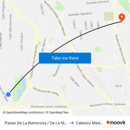 Paseo De La Rumorosa / De La Niebla to Calexico Mexicali map