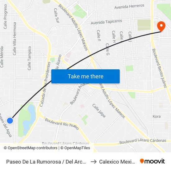 Paseo De La Rumorosa / Del Arcoiris to Calexico Mexicali map