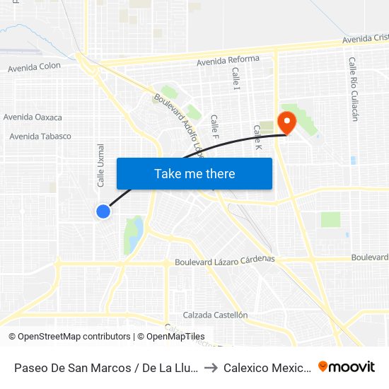 Paseo De San Marcos / De La Lluvia to Calexico Mexicali map