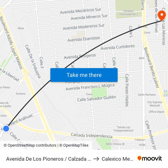 Avenida De Los Pioneros / Calzada Anáhuac to Calexico Mexicali map