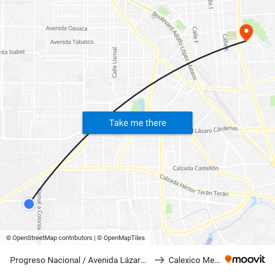 Progreso Nacional / Avenida Lázaro Cárdenas to Calexico Mexicali map