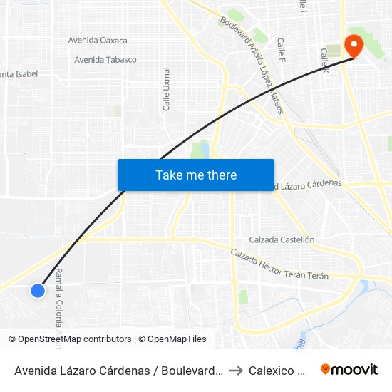 Avenida Lázaro Cárdenas / Boulevard Tierra Y Libertad to Calexico Mexicali map