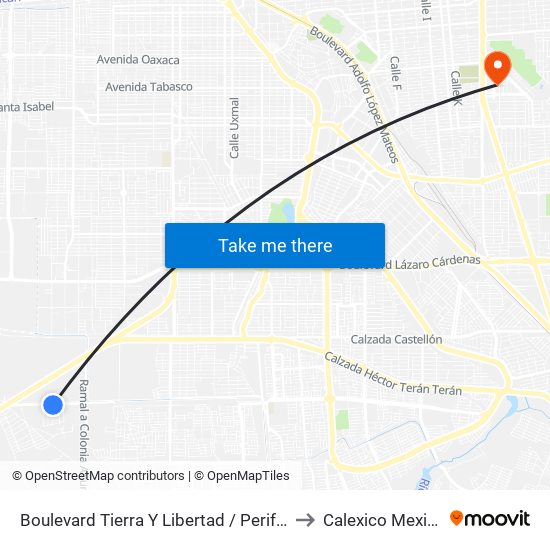 Boulevard Tierra Y Libertad / Periférico to Calexico Mexicali map