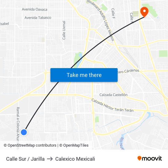 Calle Sur / Jarilla to Calexico Mexicali map