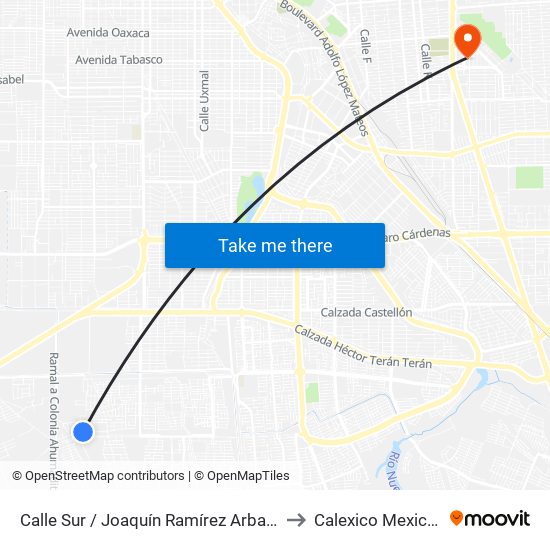Calle Sur / Joaquín Ramírez Arballo to Calexico Mexicali map