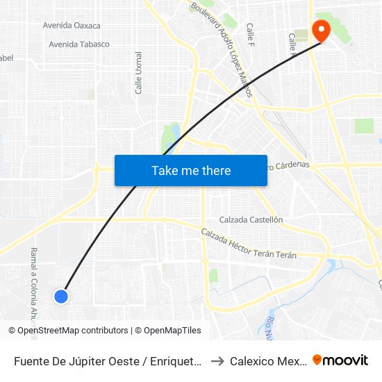 Fuente De Júpiter Oeste / Enriqueta Basilio to Calexico Mexicali map
