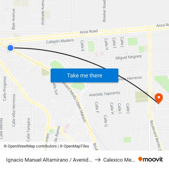 Ignacio Manuel Altamirano / Avenida Reforma to Calexico Mexicali map