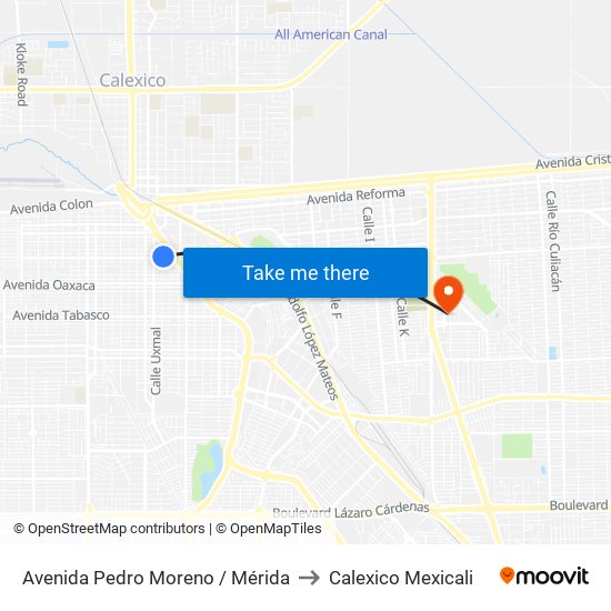 Avenida Pedro Moreno / Mérida to Calexico Mexicali map