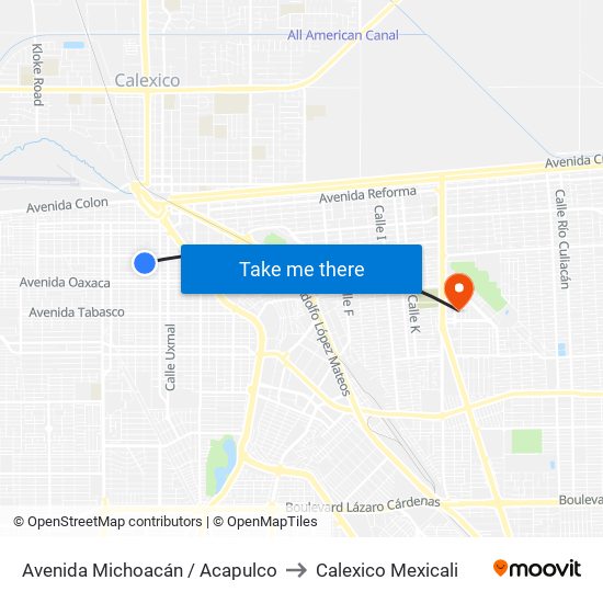 Avenida Michoacán / Acapulco to Calexico Mexicali map