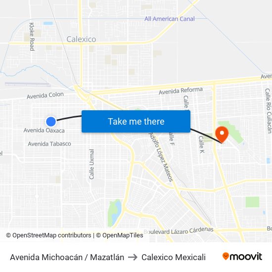 Avenida Michoacán / Mazatlán to Calexico Mexicali map