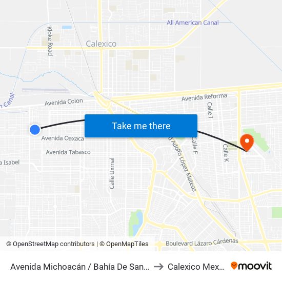 Avenida Michoacán / Bahía De San Jorge to Calexico Mexicali map