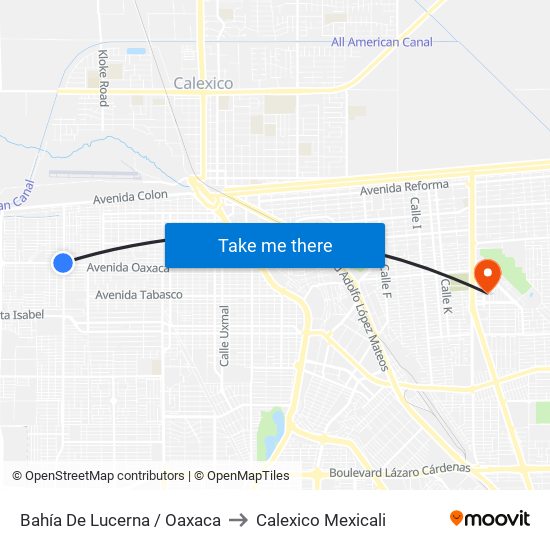 Bahía De Lucerna / Oaxaca to Calexico Mexicali map