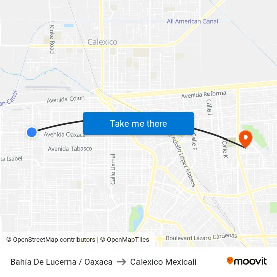 Bahía De Lucerna / Oaxaca to Calexico Mexicali map