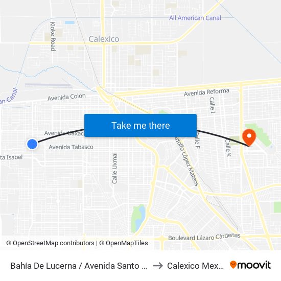 Bahía De Lucerna / Avenida Santo Tomás to Calexico Mexicali map