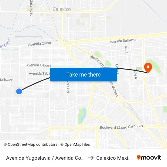 Avenida Yugoslavia / Avenida Congo to Calexico Mexicali map