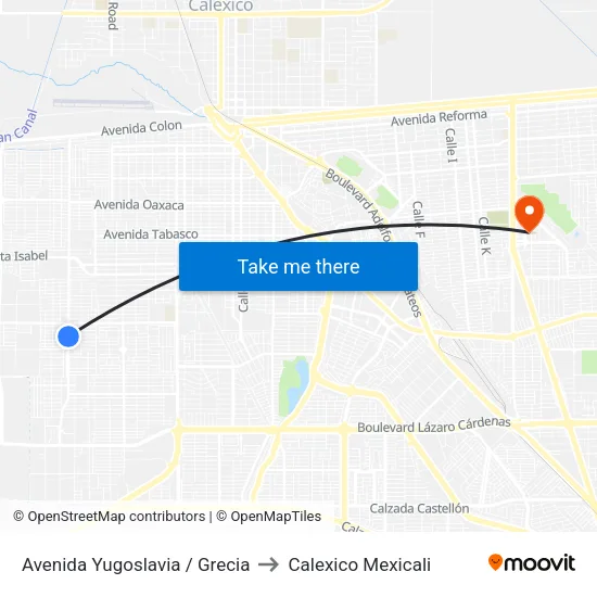 Avenida Yugoslavia / Grecia to Calexico Mexicali map
