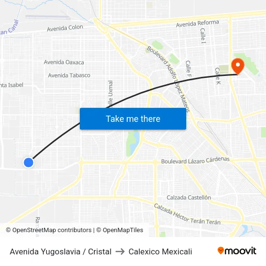Avenida Yugoslavia / Cristal to Calexico Mexicali map