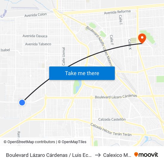 Boulevard Lázaro Cárdenas / Luis Echeverría Álvarez to Calexico Mexicali map